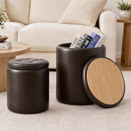 Set of 2 Storage Ottoman, Space Saving Ottoman with Storage for Bedroom