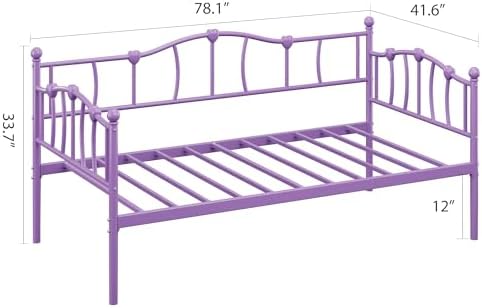 GarveeHome Twin Size Daybed Frame, Sofa Bed with Stylish Headboard, Heavy Duty Steel Slat Support, Space Saving for Living Room/Bedroom/Guest Room, Purple