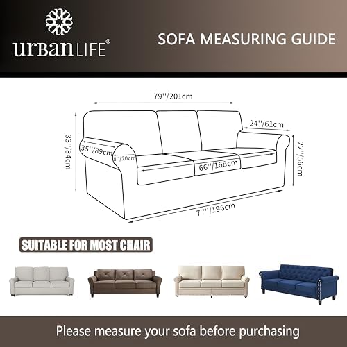 URBANLIFE 4-Piece Stretch Sofa Covers for 3 Cushion Couch, Black