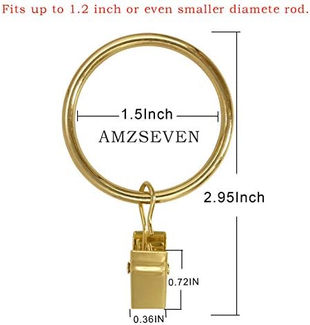 40 Pack Metal Curtain Rings with Clips, 1.5 in ID, Gold