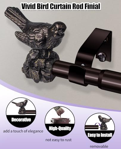 Bird-Shaped Decorative Curtain Rod Finials, 1 or 7/8 Inch, Easy Install, Set of 2 – Vintage Oil Bronze