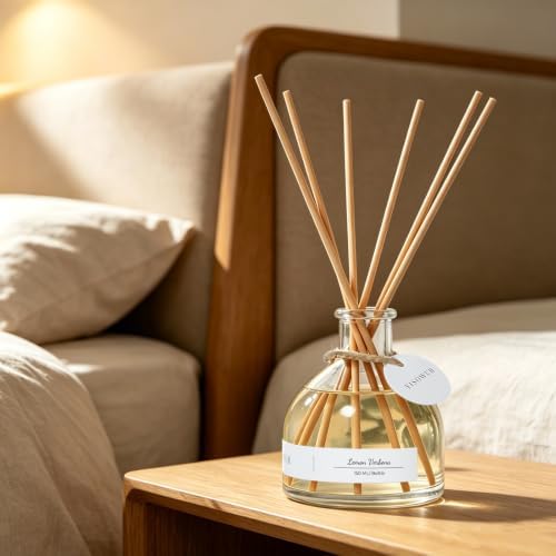 Reed Diffuser for Home Bathroom, 150ml Lemon Verbena Scented Diffuser with Sticks, Long Lasting Natural Fragrance Air Freshener for Bedroom Office Home Decor