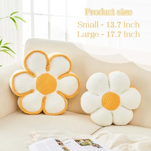 Kcvvcr Flower Pillow, Soft Flower Decorative Throw Pillow, Cute Daisy Flower Shaped Seating Floor Cushion Room Décor Plush Pillows for Sofa Couch Bed (13.7 Inch, Yellow)