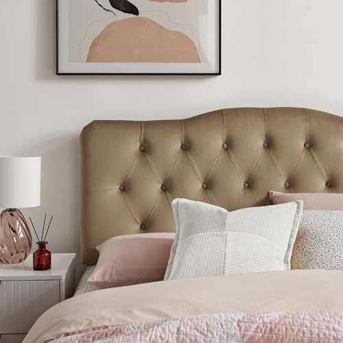 Modway Annabel Performance Velvet Adjustable King Headboard in Taupe - Stain-Resistant Padded Headboard Only with Diamond Button Tufting and 7 Height-Adjustable Positions