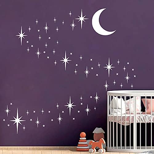 Retro Starburst Wall Decals Stars Wall Sticker Star Moon Vinyl Decal White