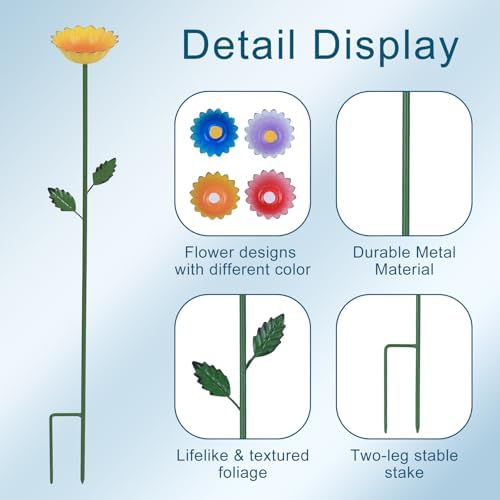 hogardeck Garden Decor for Outside, 4 Pcs 25.8" Metal Bee Watering Station, Flower Design with Stakes, Butterfly Feeder Bird Bath for Outside Yard Patio Lawn (Blue, Yellow, Pink, White)