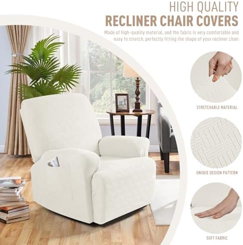 KinCam Oversized Recliner Chair Covers, Reclining Cover, Cream