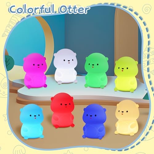 YuanDian Sea Otter Night Light, Gift for Babies and Teens, Decorate Kids' Bedroom with Cute Silicone Otter Nightlights with 8 Color Lights, Christmas Birthday Gift for Children and Toddlers Adults