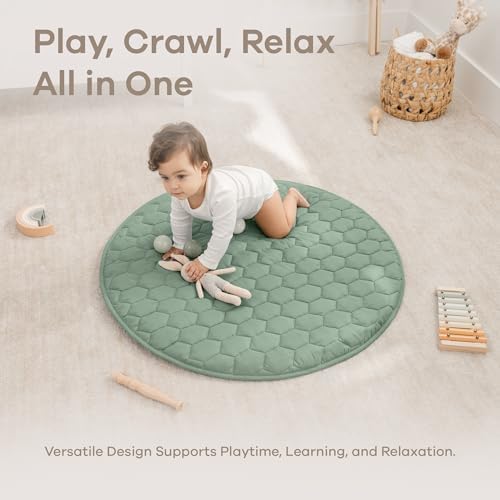 Comfy Cubs Round Kids Play Mat Small 36in Baby Floor Mat - Fern