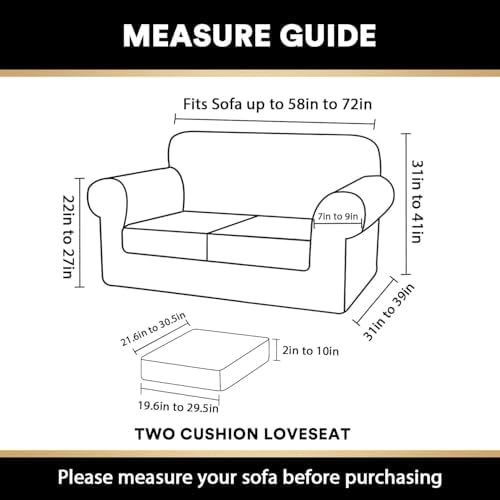 PrinceDeco Velvet Couch Cover Loveseat Covers for 2 Cushion Couch 3 Piece Sofa Covers for Dogs Washable Loveseat Covers Width Up to 72 Inch No Slip Stretch Sofa Slipcover(Medium, Mocha)