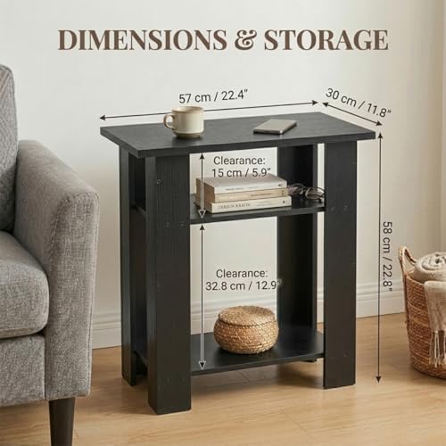 Black Side Table, 3 Tier Narrow End Table for Living Room,22.8" H