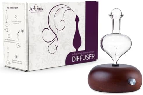 ArOmis Premium Glass Essential Oils Nebulizer - Waterless Diffuser for Aromatherapy - Handmade Oil Diffuser, Wooden Base, No Plastic, No Heat, No Battery, No LEDs - Orbis Nox Eros