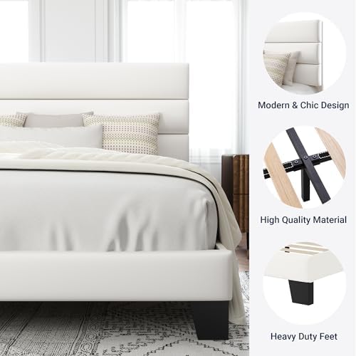 Allewie Full Size Platform Bed Frame with Velvet Upholstered Headboard