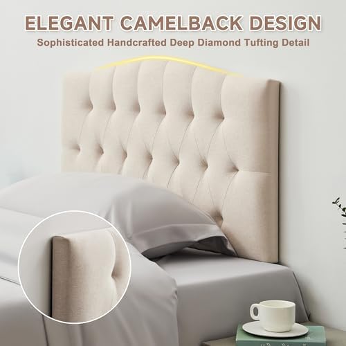 Tufted Upholstered Twin Headboard Only, Adjustable Heige 38-50 in, Beige