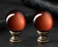 2 Pack Crystal Lamp Finial Cap with Antique Brass Finish Base, 2 Inches Tall, Ball Shaped Tawny Glass with Screw Knob Base, Decoration Accessories for Table and Floor Lamps Shade Top