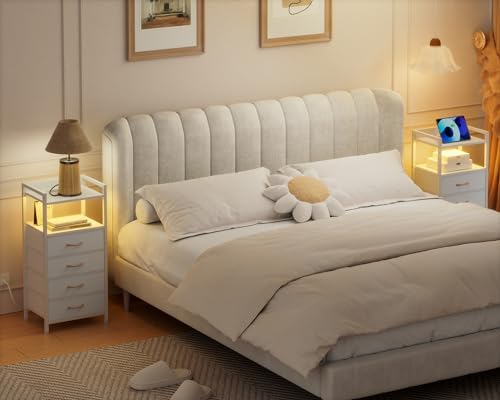 Furnulem White Nightstand with Charging Station,Small Dresser for Bedroom