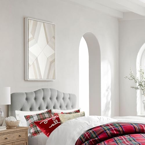 Rosevera Givanna Adjustable Height Headboard with Linen Upholstery and Button Tufting for Bedroom, King, Light Gray