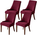 MIFXIN Wingback Side Chair Covers Dining Chair Slipcover Jacquard Stretch Sloping Armchair Protector Arm Chair Seat Cover for Dining Room Living Room Banquet Home Decor (Red, 4 Pcs)