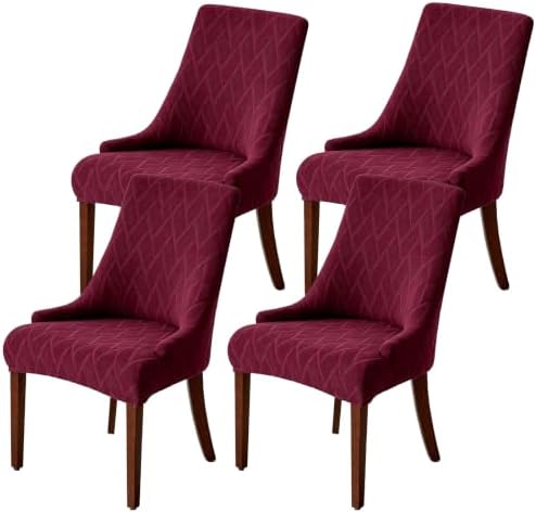 MIFXIN Wingback Side Chair Covers Dining Chair Slipcover Jacquard Stretch Sloping Armchair Protector Arm Chair Seat Cover for Dining Room Living Room Banquet Home Decor (Red, 4 Pcs)