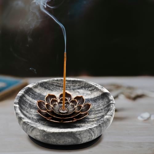 Natural Marble Incense Burner, Stick and Reflux Incense Holder, Handmade Stick Incense Burner, Ideal for Incense Smoking, Incense Burning and Decoration (Extra Large 5.91inGrey)