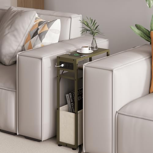 Leomonio Narrow Side Table, Slim Night Stand with Magazine Rack