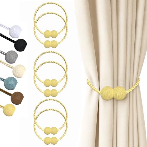 Hion Magnetic Curtain Tiebacks Golden 6pcs, Curtain Holdbacks Hooks Holders