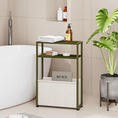 Leomonio Narrow Side Table, Slim Night Stand with Magazine Rack