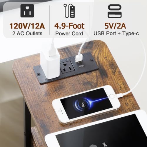 LOAKEKEL Narrow End Table with Charging Station, Small Nightstand