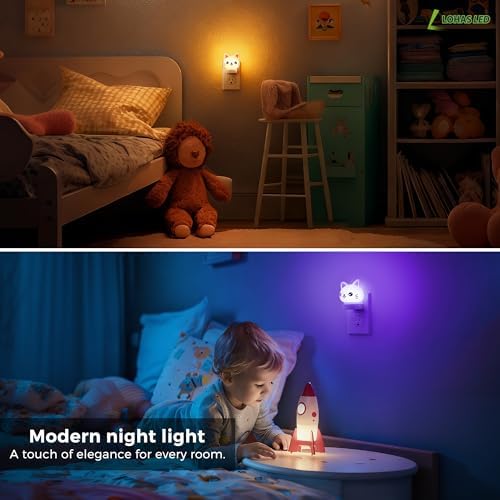 L LOHAS LED Plug in Night Light for Kids, 2-Pack 3D Cute Cat Night Lights