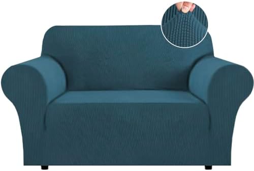 Flamingo P High Stretch Sofa Slipcover Non Slip Loveseat Covers for 2 Cushion Couch Washable Pet Furniture Protector Covers with Elastic Bottom, Thick Jacquard Fabric (Medium, Deep Teal)
