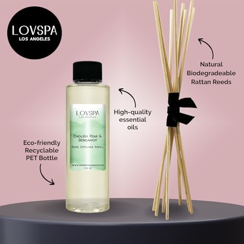 English Pear & Bergamot Diffuser Oil - Luxury Essential Oils for Diffuser Refill & Air Freshener Room Spray - Long-Lasting & Natural Home Fragrance, Scented Oil for Diffusers, USA Made, 4oz