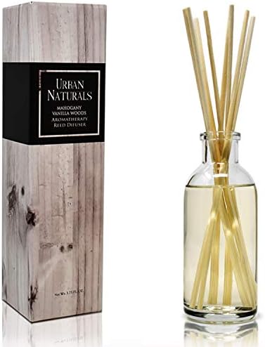 Urban Naturals Mahogany Vanilla Woods Reed Diffuser Set – Made with Essential Oils & Real Botanicals – Decorative Air Freshener and Beautiful Home Décor – Made in The USA