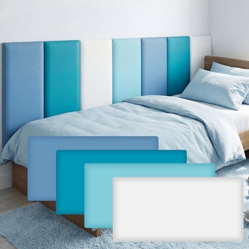 Hahafelt 8 Pack Wall Padding Headboard 23.62" x 11.81" x 1.18" Blue Colors