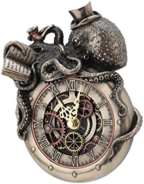 Veronese Design Steampunk Octopus Wall Clock - 7.75" Bronze Nostradamus Prophet Sculpture with Quartz Movement, Battery Operated Decorative Art for Home Office