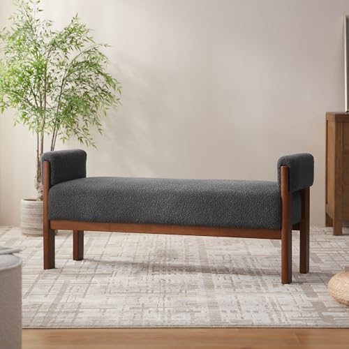 VKNOW 51.8”End of Bed Bench Upholstered Bedroom Bench with Arms, Dark Gray