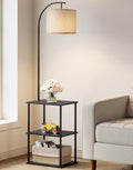PARTPHONER Floor Lamp with Table, Night Stand with Lamp, Narrow Side Table with 3CCT LED Bulb, Small Coffee Table, Modern End Table with Storage Shelves for Living Room Bedroom Home Décor, Black