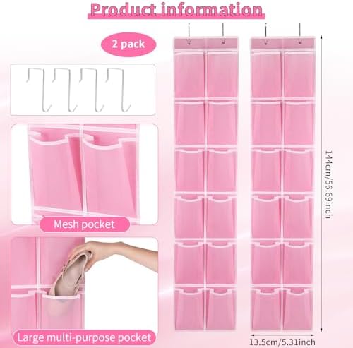 GOMAJI Over the Door Hanging Shoe Organizer, 12 Large Pockets, 2-Pack