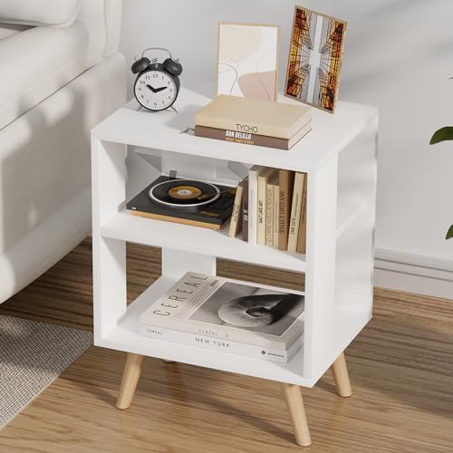 Aenuert Night Stand, White Nightstand, Modern End Table with Open Storage, 2-Tier Bedside Table for Small Space, Living Room, Bedroom