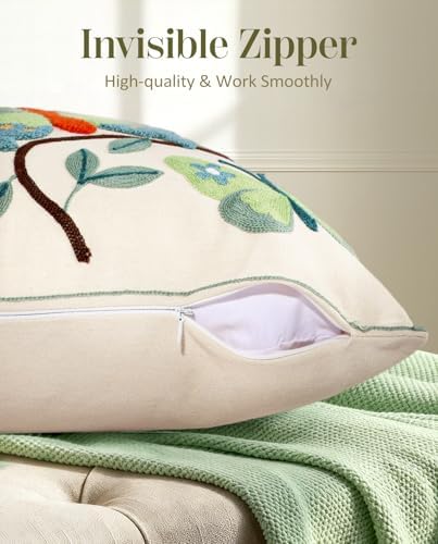 Embroidered Throw Pillow Cover 18x18 Inch, Branch Butterfly