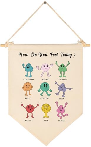 How Do You Feel Today-Emotions Mood and Feelings Gifts for Baby Boys Girls Kids-Canvas Hanging Flag Pennant Banner Wall Decor Gifts for Classroom Nursery Homeschool Baby Room Reading Room Front Door