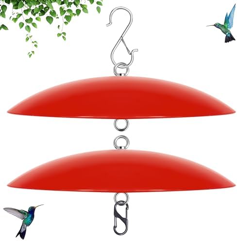 12" Hummingbird Feeder Shade Cover,Bird Feeders Dome Rain Cover,Hummingbird Umbrella for Shepherd's Hook Outdoors(Red) 2 Pack