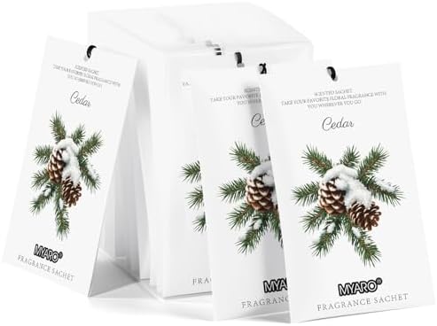 MYARO 12 Pack Cedarwood Scented Sachets, Closet Deodorizer Car Freshener