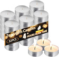 Tea Light Candles 32Pcs, 4 Hour Long time Burning, Bulk White Unscented Smokeless Tea Candles for Home, Shabbat, Weddings, Events, Emergencies (32Pcs-White)