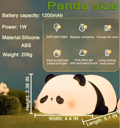 Panda Night Light for Kids, Squishy Silicone Voice Control 7 Color Lamp