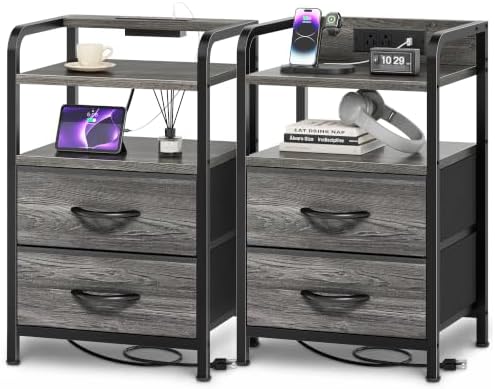 Huuger Nightstands Set of 2, Night Stand, Charging Station, USB-C Ports