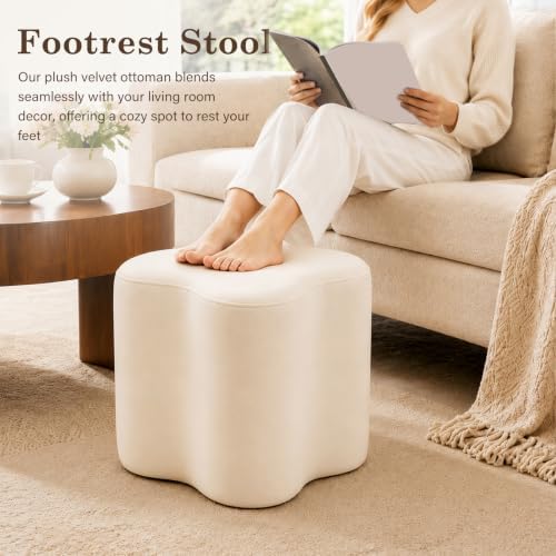 Flower-Shaped Ottoman Foot Stool, 15.7" Velvet Accent Ottoman