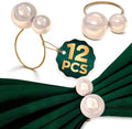 Pearl Napkin Rings Set of 12, Gold Metal Holders for Dining Tables
