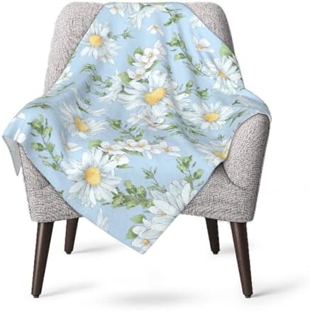 Daisies and Watercolor Wildflowers Fleece Throw Blanket Ultra Soft Cozy Decorative Flannel Blanket for Home Bed Couch Chair Travel 50x40in