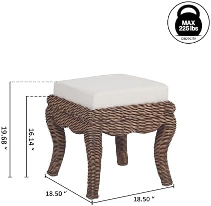 JONATHAN Y Rowan 19.7" Coastal Woven Rattan Vanity Stool, Black Wash