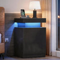 Nightstand with Charging Station and LED Lights, 17.7 Inches LED Night Stand with Sliding Top Storage, Adjustable Shelf, Bedside Table, Modern End Table for Bedroom, Single, Black